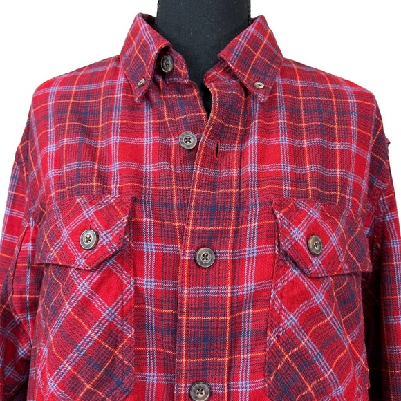 Duluth Trading Company Men's Red Plaid Flannel Cotton Blend Shirt Size M - Picture 3 of 8